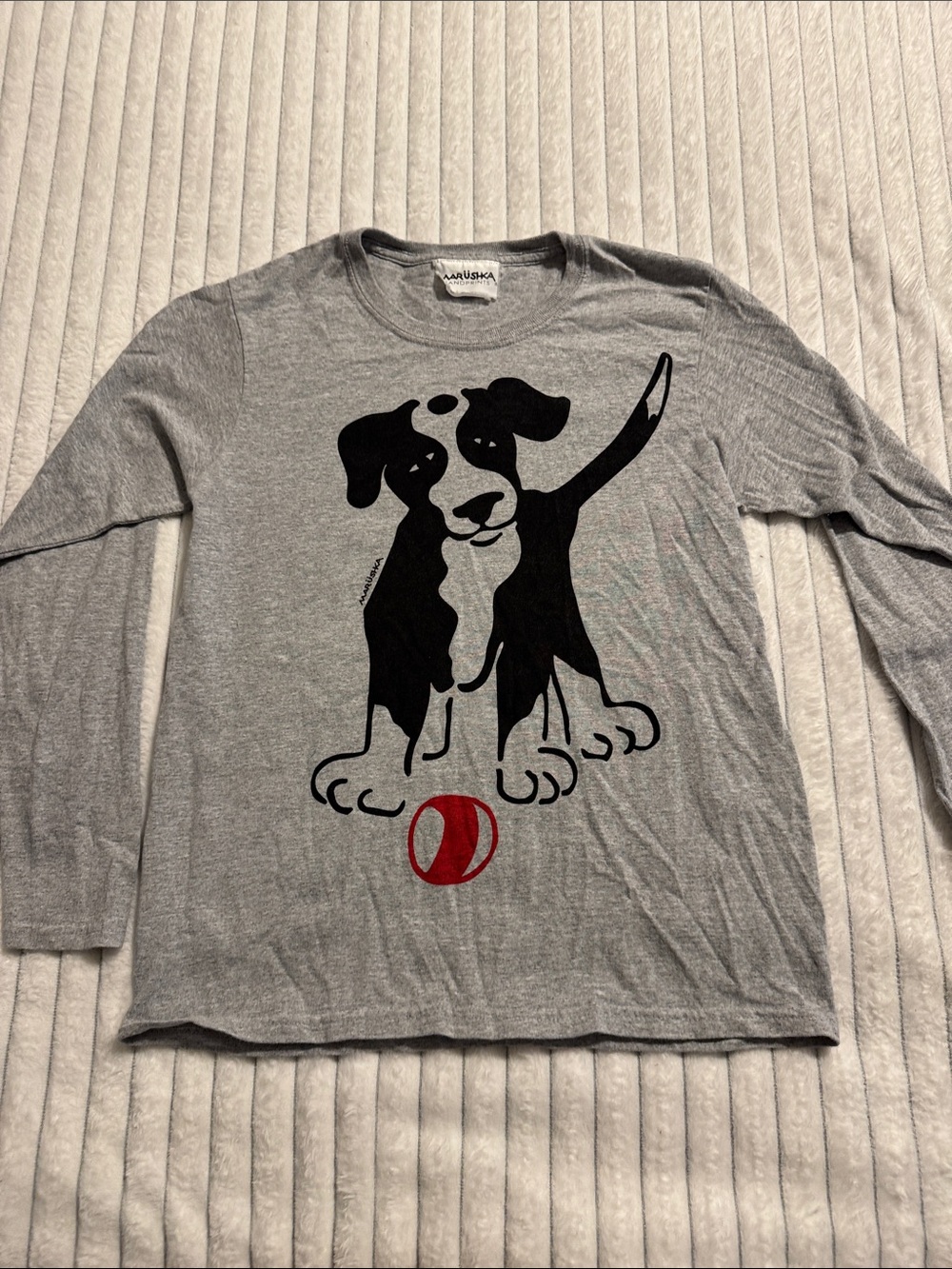 Marushka Gray Long-Sleeve Dog Graphic Tee with Red Ball